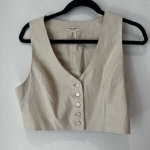 Christian Siriano Linen Blend Tan Vest Size 10 Neutral Lagenlook Office Casual